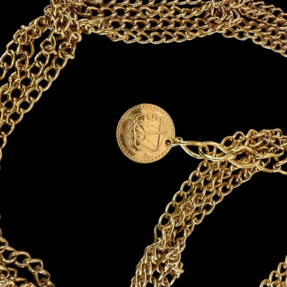 Vintage Chain Belt with coin, Triple Twisted-knotted Bohemian Hippie Gold tone - Picture 9 of 10